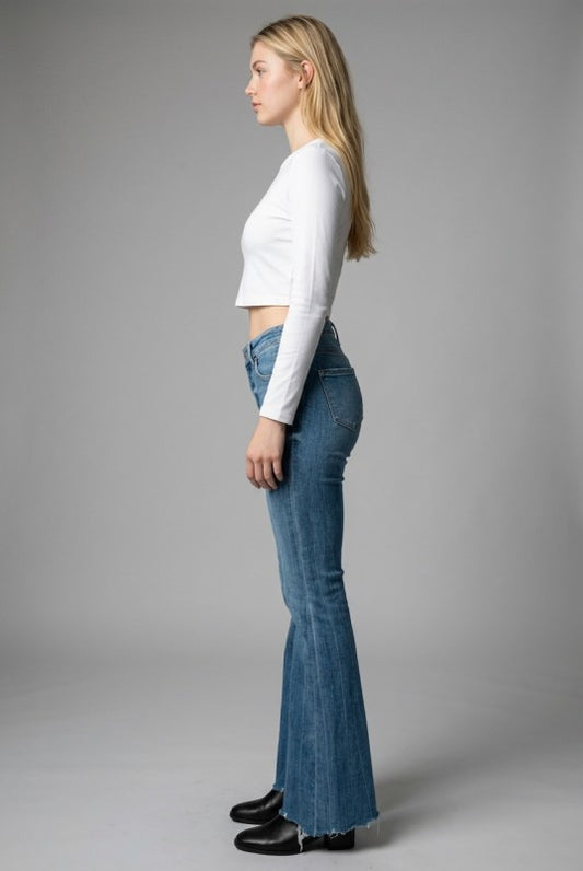 AT1098FLM - HIGH RISE CROSSOVER WAIST FLARE JEANS