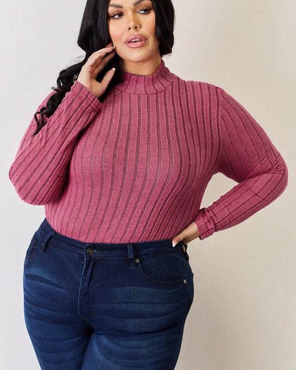 Basic Bae Full Size Ribbed Mock Neck Long Sleeve T-Shirt - Trendsi