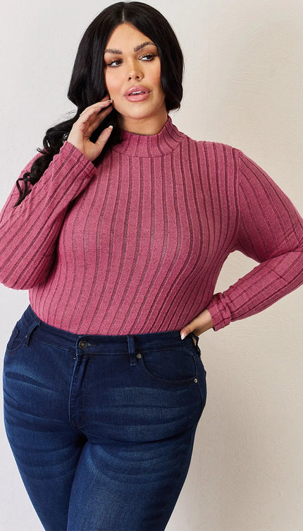 Basic Bae Full Size Ribbed Mock Neck Long Sleeve T-Shirt - Trendsi