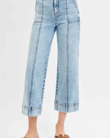 RISEN Full Size High Rise Crop Wide Front Seam Detailed Jeans Plus Size - Sleekdenim.com