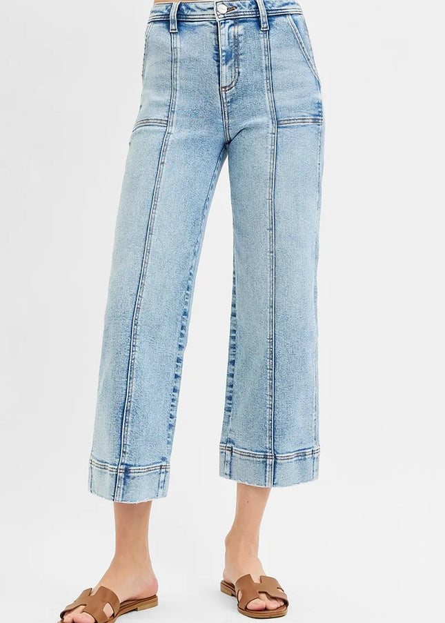 RISEN Full Size High Rise Crop Wide Front Seam Detailed Jeans Plus Size - Sleekdenim.com