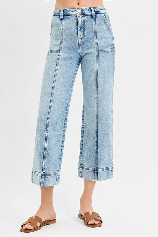 RISEN Full Size High Rise Crop Wide Front Seam Detailed Jeans Plus Size - Sleekdenim.com