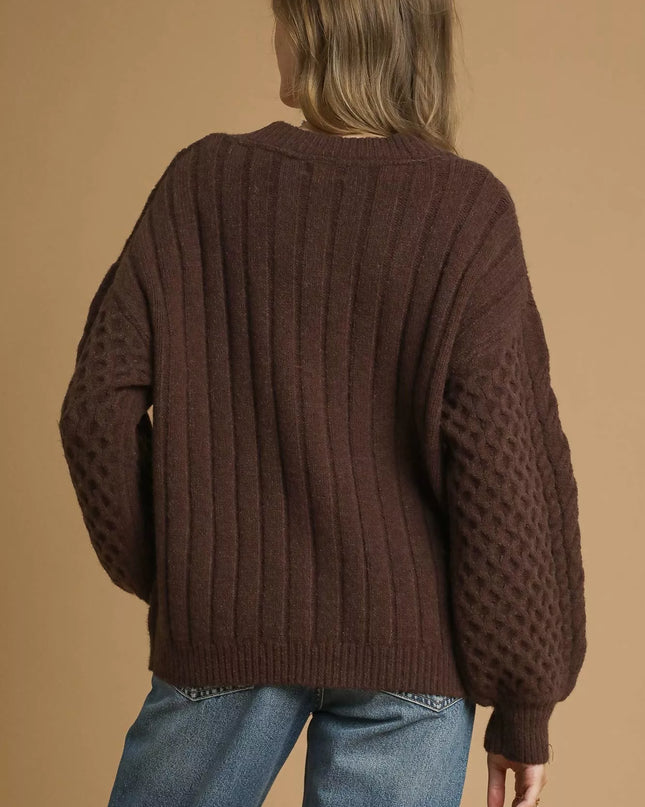 Umgee Cable Knit Pearl Button Cardigan - Sleekdenim.com