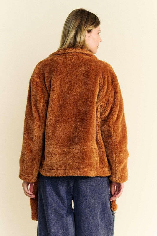 Davi & Dani Fuzzy Zip Up Jacket Brown