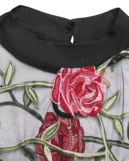 Floral Embroidered Mesh Long Sleeve Bodysuit - Sleekdenim.com