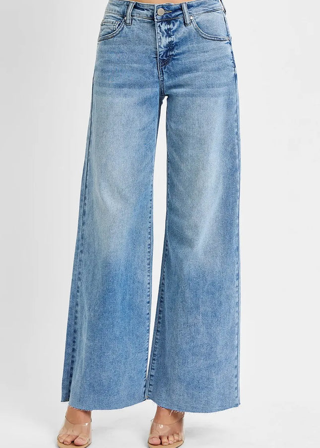 RISEN Full Size Tummy Control High Rise Ankle Palazzo Jeans Plus Size - Sleekdenim.com