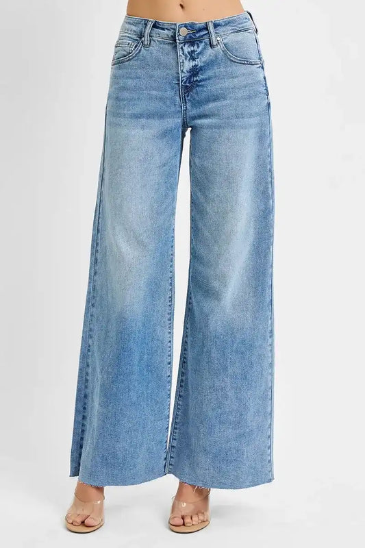RISEN Tummy Control High Rise Ankle Palazzo Jeans