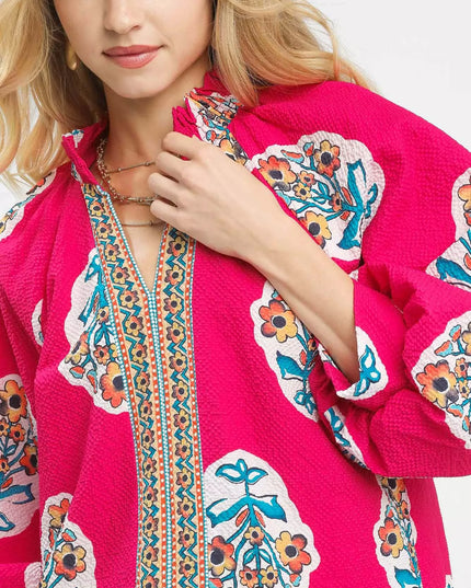 Umgee Boho Floral Print Tunic Blouse - Sleekdenim.com