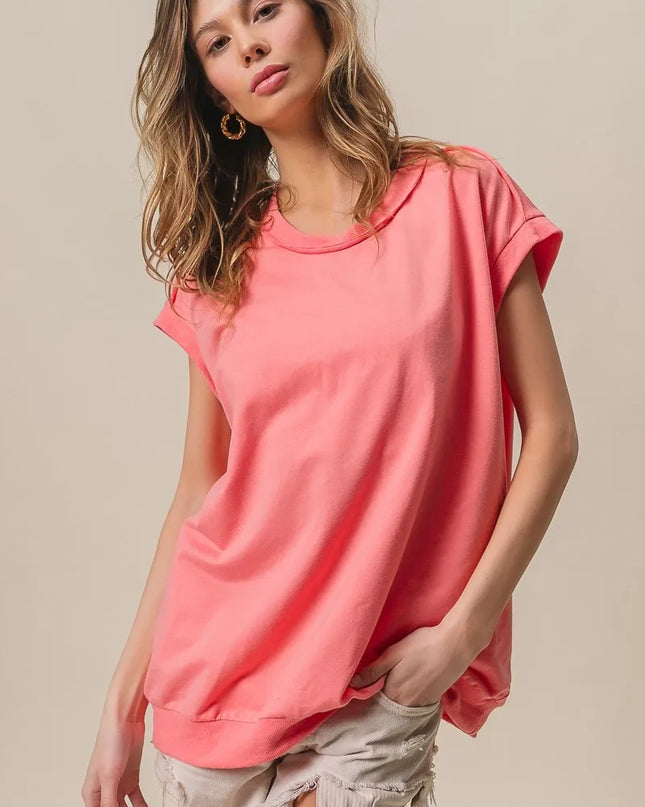 BiBi French Terry Drop Shoulder Basic Top - Sleekdenim.com