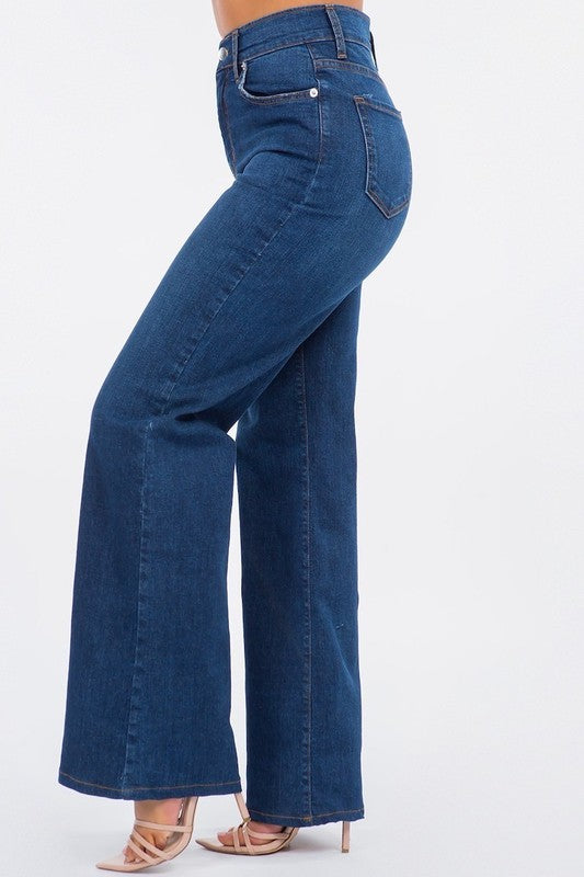 Olivia Wide Leg Jean in Dark Blue - Sleekdenim.com