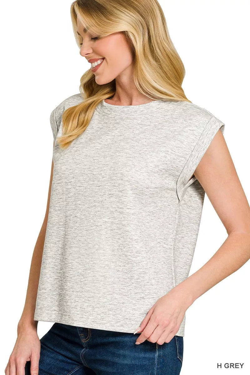 Zenana Scuba Round Neck Cap Sleeve Top - Image 1