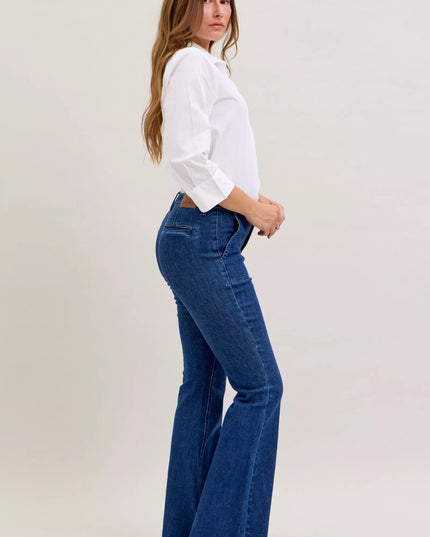 Judy Blue High Waist Flare Jeans with Front Patch Pockets - Sleekdenim.com