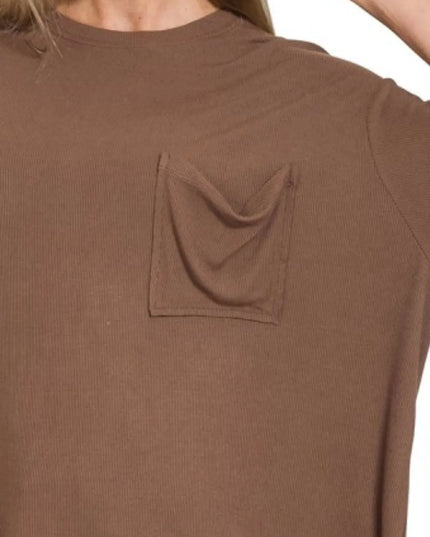 Zenana Oversized Ribbed Round Neck Short Sleeve Tee - Sleekdenim.com