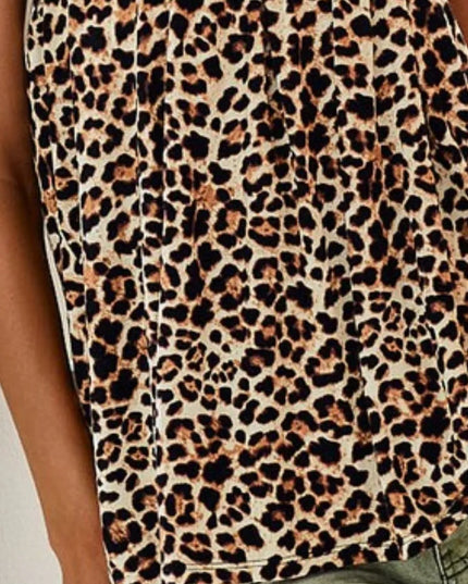 BiBi Leopard Printed Jersey Knit Gathering Cami Top - Sleekdenim.com