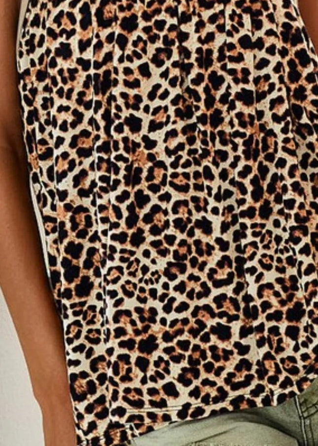 BiBi Leopard Printed Jersey Knit Gathering Cami Top - Sleekdenim.com