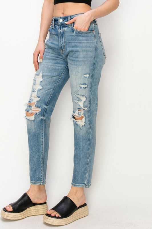 AT1047MML High Rise Stretch Mom Jeans - Sleekdenim.com