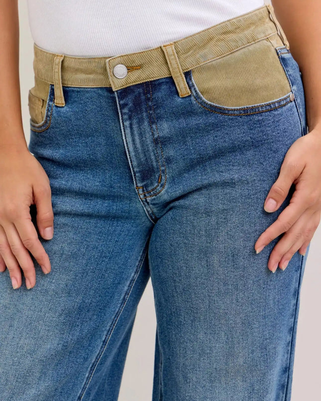 Judy Blue MR Column Straight Jeans with Corduroy Waist - Sleekdenim.com