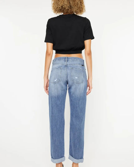 Kancan Mid Rise Distressed Straight Jeans - Sleekdenim.com