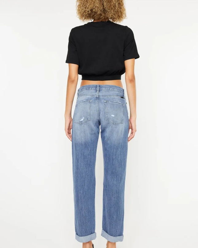 Kancan Mid Rise Distressed Straight Jeans - Sleekdenim.com