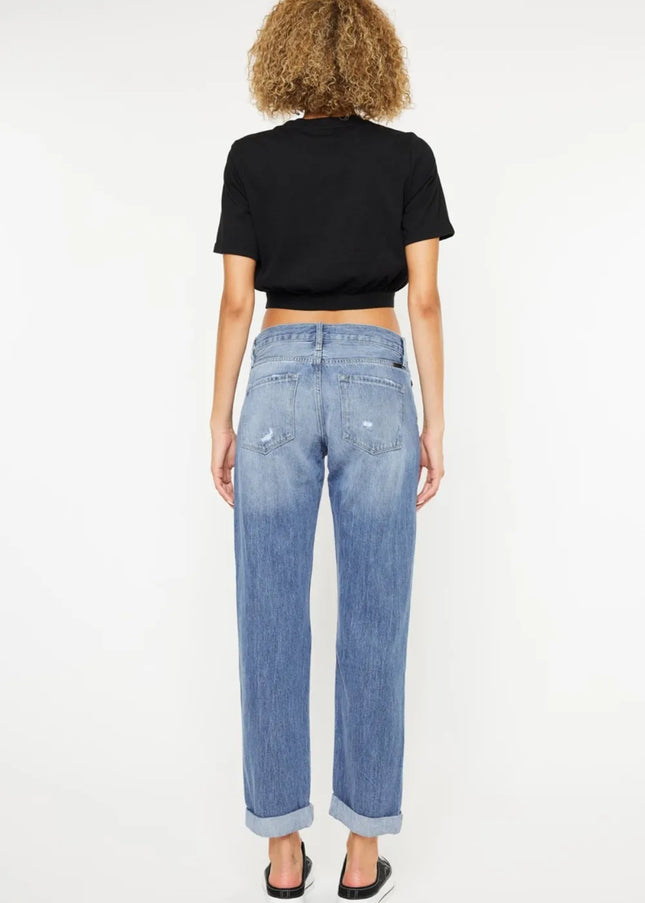 Kancan Mid Rise Distressed Straight Jeans - Sleekdenim.com
