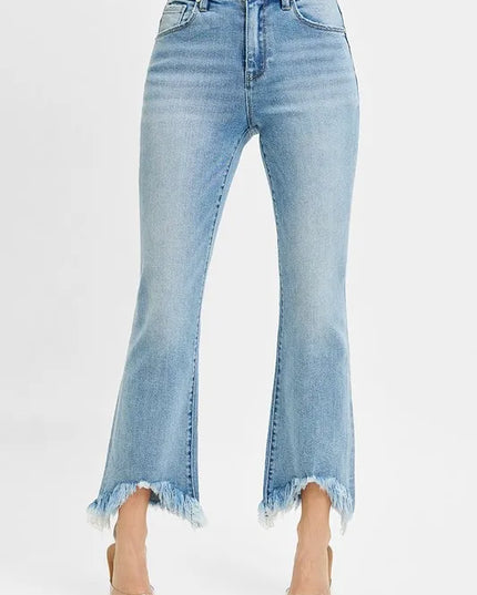 RISEN Full Size High Rise Crop Bootcut Fray Hem Jeans Plus Size - Sleekdenim.com