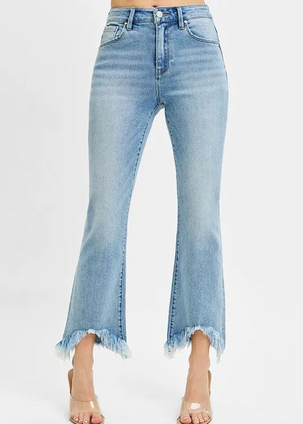 RISEN Full Size High Rise Crop Bootcut Fray Hem Jeans Plus Size - Sleekdenim.com