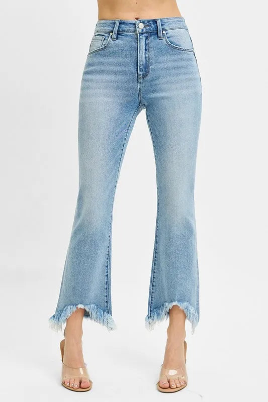 RISEN Full Size High Rise Crop Bootcut Fray Hem Jeans Plus Size - Sleekdenim.com
