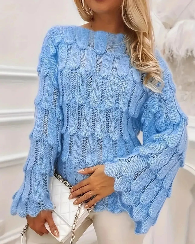 Textured Knit Bell Sleeve Knit Top - Sleekdenim.com