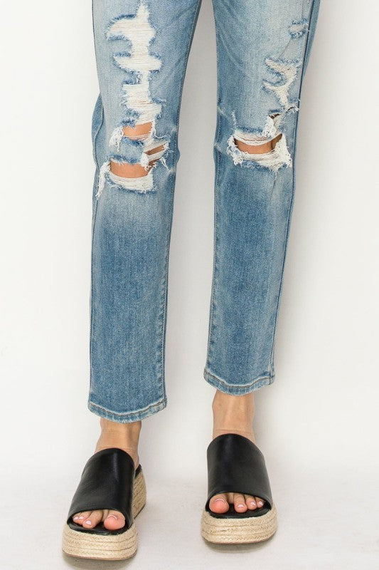 AT1047MML High Rise Stretch Mom Jeans - Sleekdenim.com
