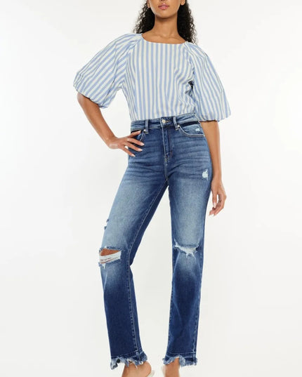Kancan High Rise Distressed Slim Straight Jeans - Sleekdenim.com