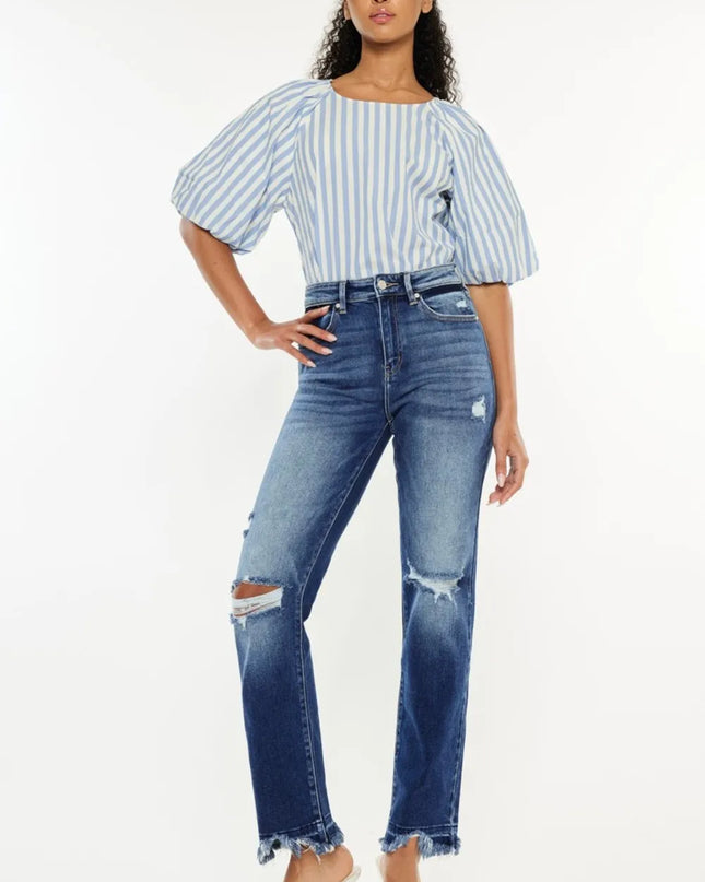 Kancan High Rise Distressed Slim Straight Jeans - Sleekdenim.com