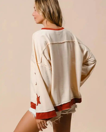 BiBi French Terry Top With Patch Detail Sweatshirt - Sleekdenim.com