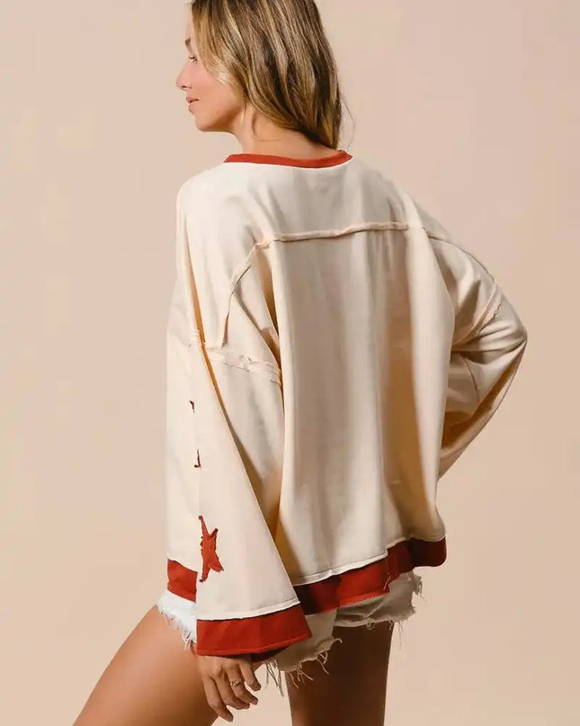 BiBi French Terry Top With Patch Detail Sweatshirt - Sleekdenim.com