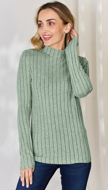 Basic Bae Full Size Ribbed Mock Neck Long Sleeve T-Shirt - Trendsi