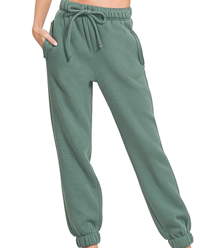 Zenana Fleece Drawstring Joggers With Pocket - Sleekdenim.com
