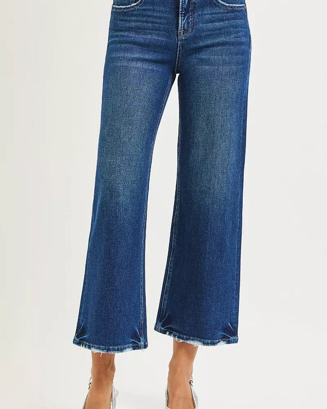 RISEN Tummy Control 4 Way Stretch High Rise Crop Wide Leg Jeans - Sleekdenim.com