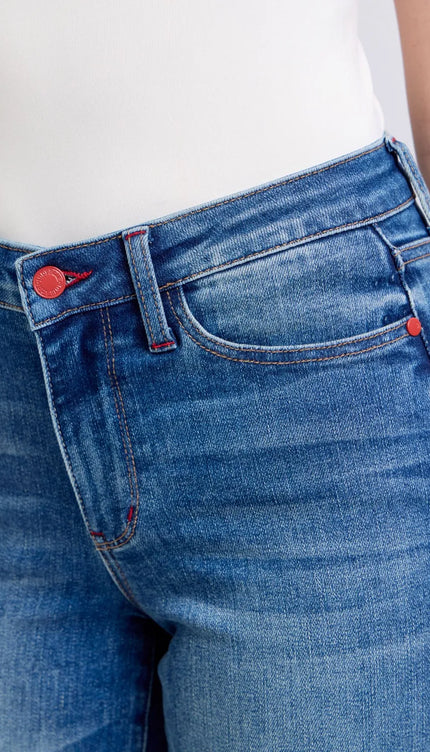 Judy Blue Full Size Plaid Print Cuff Straight Leg Jeans with Pockets - Sleekdenim.com