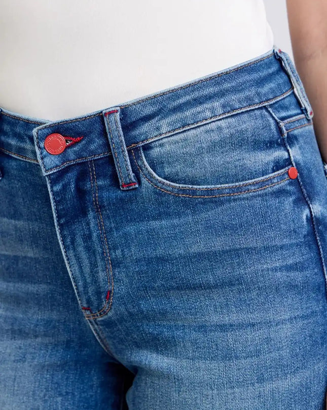 Judy Blue Full Size Plaid Print Cuff Straight Leg Jeans with Pockets - Sleekdenim.com