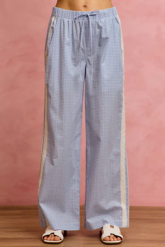 SO ME Wide Check Pants With Side Lace Trim And Piping - 1