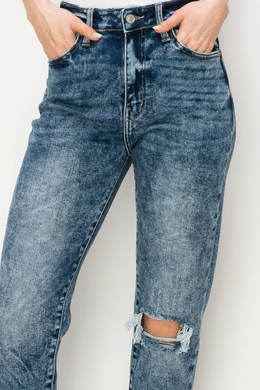 AT1061MMD HIGH RISE STRETCH DISTRESSED MOM JEANS - Sleekdenim.com