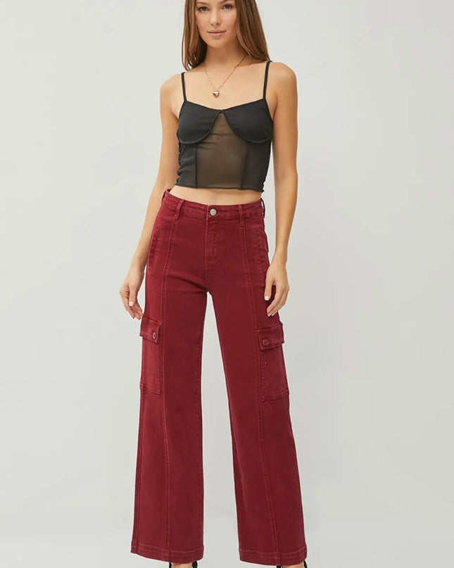 RISEN Full Size High Rise Wide Leg Cargo Jeans - Sleekdenim.com