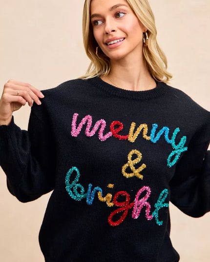 BiBi Tinsel Lettering Christmas Sweater - Sleekdenim.com