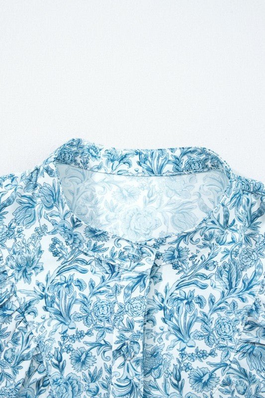 Floral Puff Sleeve Button - Up Shirt - Sleekdenim.com