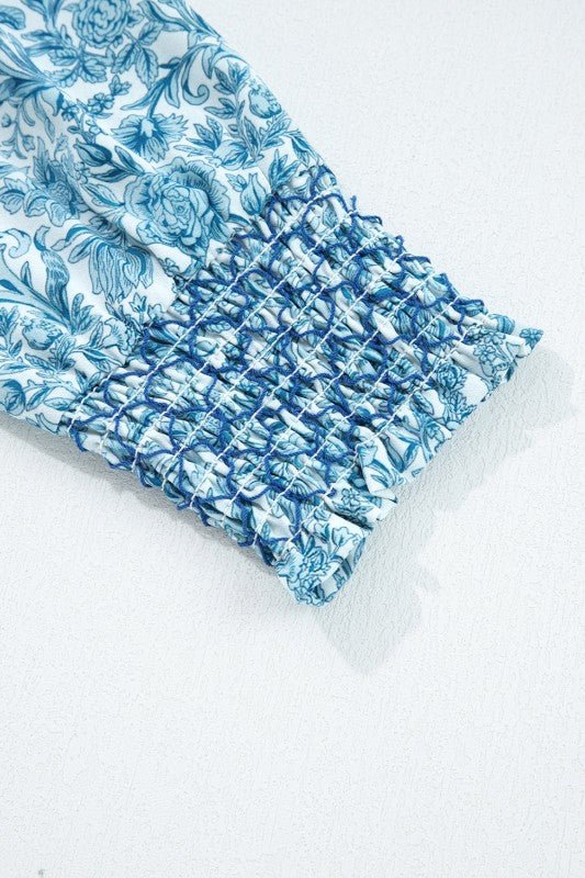 Floral Puff Sleeve Button - Up Shirt - Sleekdenim.com