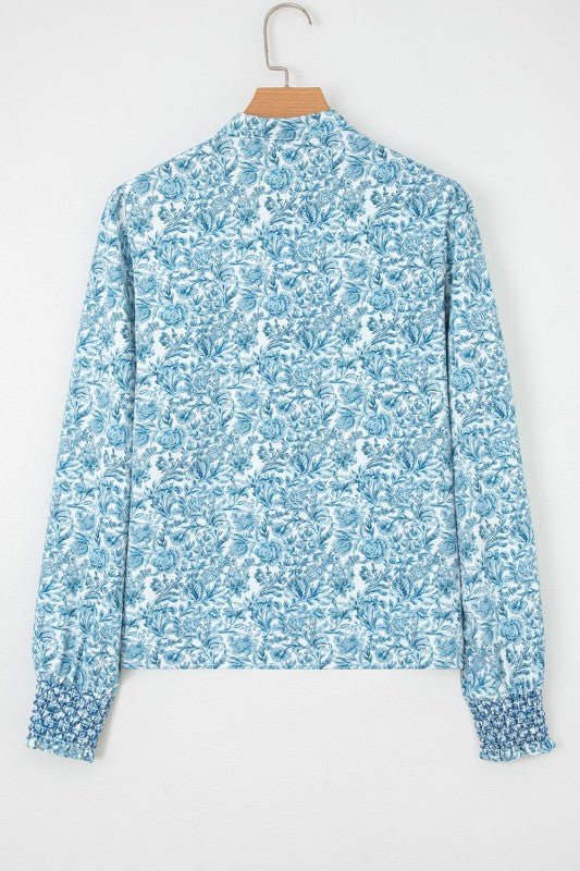 Floral Puff Sleeve Button - Up Shirt - Sleekdenim.com