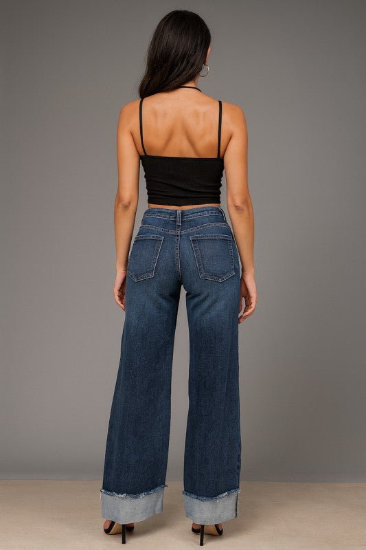 GJG Denim Gary Low Rise Wide Leg Cuffed Jean - Monterey Wash - Sleekdenim.com
