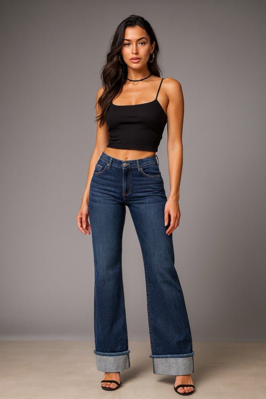 GJG Denim Gary Low Rise Wide Leg Cuffed Jean - Monterey Wash - Sleekdenim.com