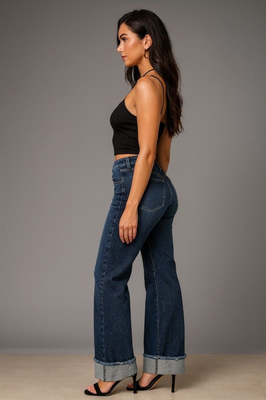 GJG Denim Gary Low Rise Wide Leg Cuffed Jean - Monterey Wash - Sleekdenim.com