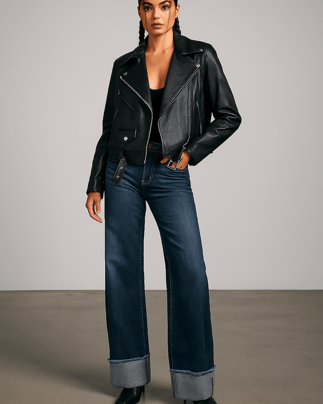 GJG Denim Gary Low Rise Wide Leg Cuffed Jean - Monterey Wash - Sleekdenim.com