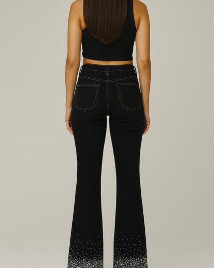 GJG Denim Rhinestone Boot Cut Jean in Black Denim - Sleekdenim.com